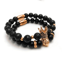 Thumbnail for Man Bracelets - Men’s Beaded Bracelets - Rose Gold Crowned Lion Set - Mens Bracelet Bracelet Brother & Sisters