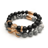 Thumbnail for Man Bracelets - Men’s Beaded Bracelets - Rose Gold Lion with Black & Grey Stones Set - Mens Bracelet Bracelet Brother & Sisters
