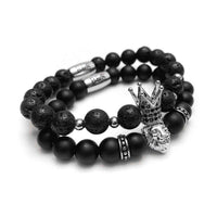 Thumbnail for Man Bracelets - Men’s Beaded Bracelets - White Gold Crowned Lion Set - Men’s Bracelet Bracelet Brother & Sisters