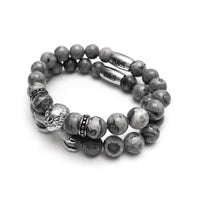 Thumbnail for Man Bracelets - Men’s Beaded Bracelets - White Gold Lion & Grey Stones Set - Men’s Bracelet Bracelet Brother & Sisters