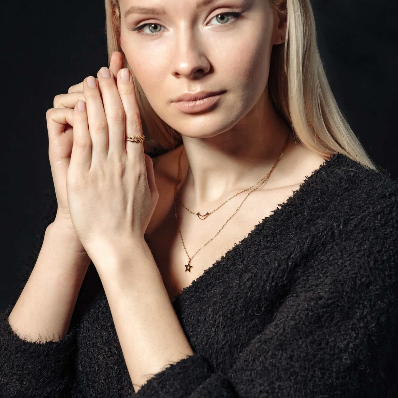 Moon & Star Necklace - Ladies Gold Necklace - Woman Necklace - Gold Chain Necklace 18k Gold Brother & Sisters